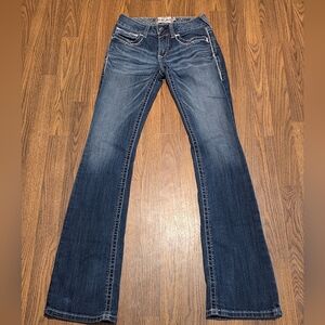 Ariat R.E.A.L. Denim Mid Rise Bootcut Jeans Blue Paisley Waist 28XL Extra Long